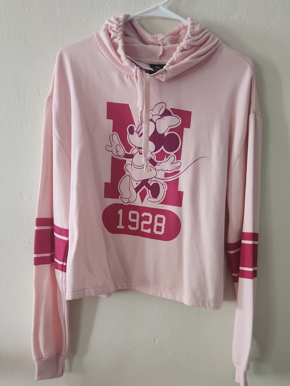 Disney Light Pink Minnie Mouse Cowl Hoodie with Magenta Graphic